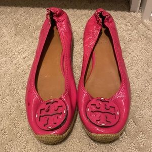 Tory Burch patent pink espadrille shoe